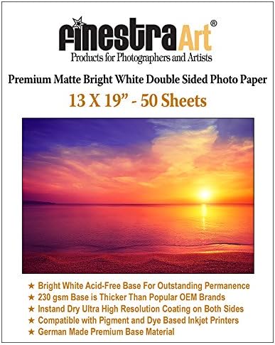 Papel fotográfico de doble cara para inyección de tinta blanco brillante mate de 13 x 19 pulgadas, 50 hojas