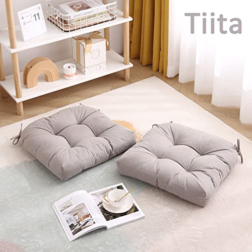 Tiita 17"X17" Patio Chair Pads Cushions, Outdoor/Indoor Seat Cushion With Ties, Waterproof Wicker Seat Chair Cushion, Square Floor Pillows Pad For All-Weather Dinettes/Antique Porch Swings (Grey) #TOP4
