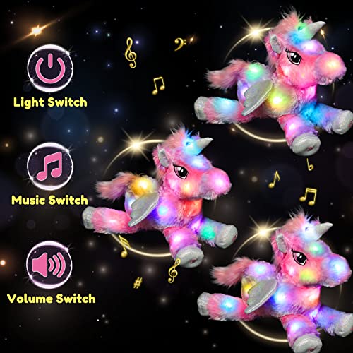 Hopearl Buntes LED-Musik-gefülltes Einhorn Beleuchtet Singendes Plüschspielzeug Verstellbare Lautstärke Wiegenlied Animiert Beruhigendes Geburtstagsfest Kinder Kleinkinder Mädchen, Regenbogen, 40 cm