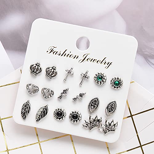 48 Pairs Earrings Set Boho Stud Earrings Hypoallergenic Assorted Multiple Bohemian Vintage Statement Leaf Ball Faux Pearl Small Jewelry Set For Women Girls Graduation Gifts #TOP2
