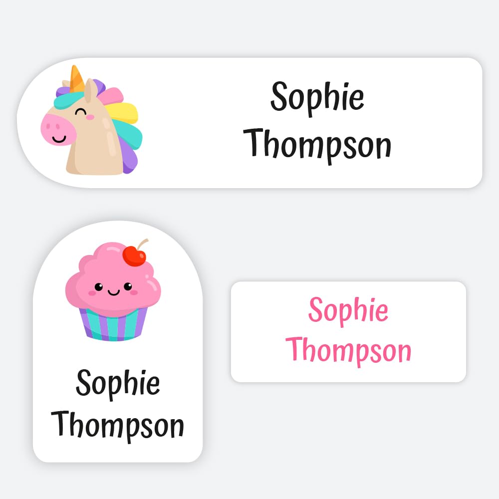 72 x Sweet Unicorn Mix Premium Name Labels with Revolutionary Stay-Put Technology - Mixed Sizes for Clothes, Equipment, School Uniform, No Iron (SFP)