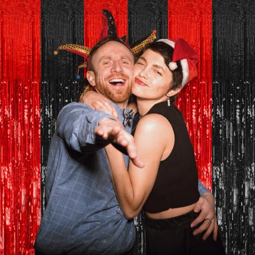 Image of 5 Pack Black and Red Backdrop Party Decorations Tinsel Curtain Halloween Party Streamer Foil Fringe Birthday Decorations Photo Booth Fancy Ball Christmas New Year Graduation Party Decor Decor