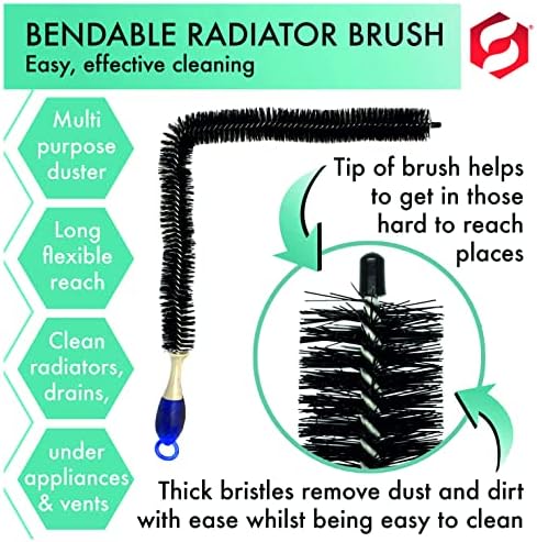 SUL Radiator Cleaning Brush Long handle, Flexible Bendable Long Reach Bristle Brush Grip Handle Radiator Duster Cleaning Tool for Refrigerator, Washing Machine to Dirt Dust Lint Blockage57 cm (2 PK)