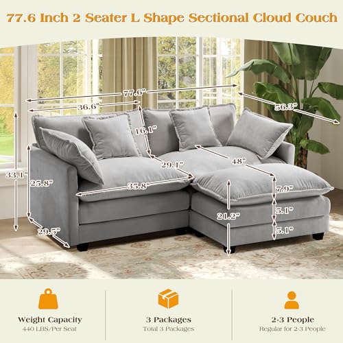 Image of 77.6 inch Modular Sectional Sofa,Loveseat Couch for Living Room, Modern Deep Seat Sofa 2 Seater Chenille Fabric Comfy Cloud Couches with Throw Pillows & Ottoman for Apartment,Small Spaces
