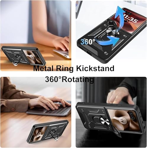 Image of Scalebee Tough Armor Case Cover for Moto Razr 60 /50 5G, Black | Ring Holder & Kickstand, 360 Degree Protection, PC & TPU Material, Bumper Design