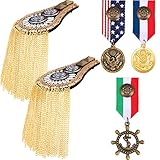 2 Pieces Blazer Shoulder Epaulets Tassel Chain Epaulet Punk Fringe Shoulder Badge with 3 Pieces US Navy Badge Metal Suit Badge for Men and Women