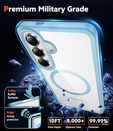 Image of FNTCASE for Samsung Galaxy S26-Plus Case: Clear Magnetic Phone Cases with Screen Protector Compatible with Magsafe Slim Anti Yellowing Shockproof Protective Transparent Cover (C-Teal Magnetic)