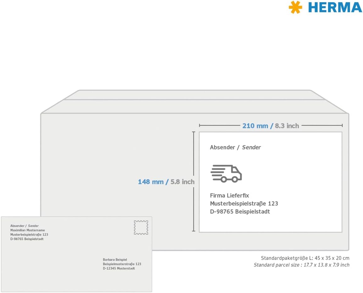 HERMA 10737 Recycled Labels DIN A4 Large (210 x 148 mm, 80 Sheets, Recycled Paper, Matte) Self-Adhesive, Printable, Permanent Address Stickers, 160 Adhesive Labels, Natural White