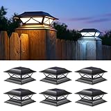 PASAMIC 6 Pack Solar Post Cap Lights, Waterproof Outdoor Lights for 4x4 5x5 6x6 Wood Posts, Fence Post Solar Lights with 2 Color Modes for Garden, Deck, Patio, Porch, Fence
