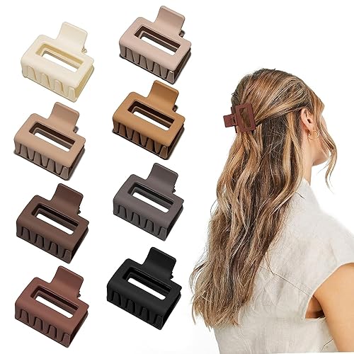 8Pcs Medium Claw Hair Clips for Women Girls 2" Matte Rectangle Small Hair Claw Clips for Thin/Medium Thick Hair