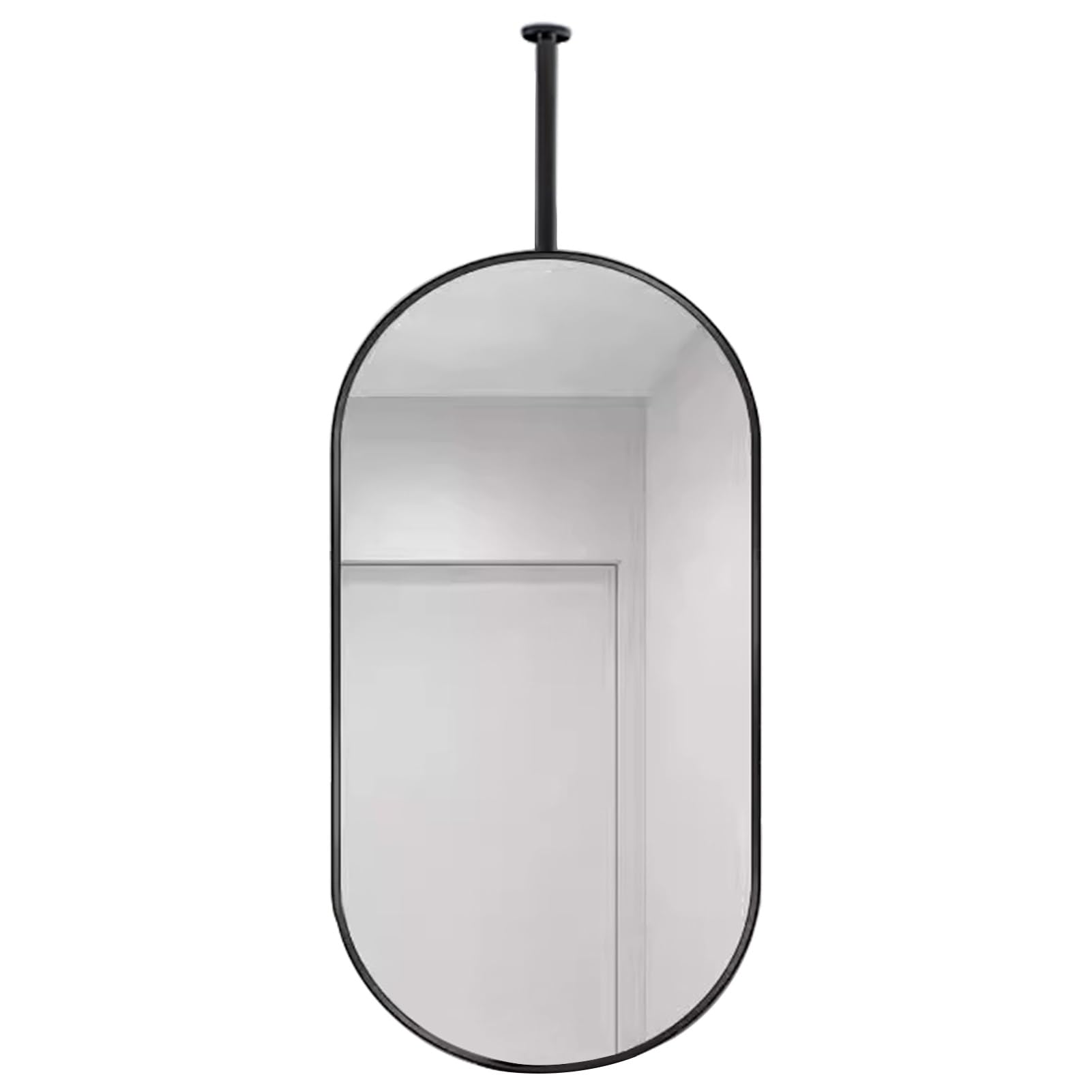 FGXHHS Black Oval Vanity Mirrors Ceiling Mounted Metal Suspended Rod Home Decor Makeup Mirrors(40cmx70cm)