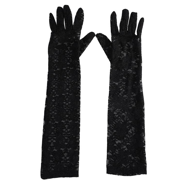 Women Lace Long Elegant Gloves - Vintage Floral Elbow Gloves for Wedding Dinner Parties