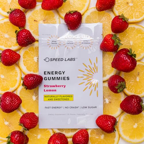 Image of Speed Labs Caffeine Energy Gummies Strawberry Lemon Natural, 25mg Caffeine, Taurine, B-Vitamins per Piece, Vegan, Gluten Free, 1g Added Sugar (1 Pack, Strawberry Lemon)