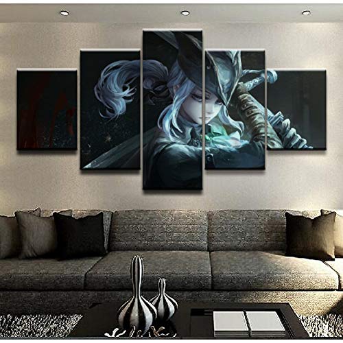 5 Leinwandbilder Rahmenlos Wandbilder Wohnkultur Leinwanddrucke Spiel Bloodborne Girls Rolle Bild auf Leinwand Dekoartikel Drucke auf Leinwand