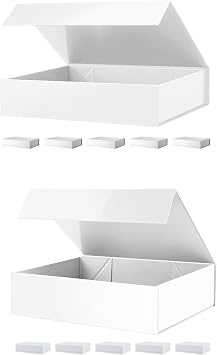 PACKHOME 6 Gift Boxes 11.5x8x2.5 Inches, 6 Large Gift Boxes 13.5x10x3.5 Inches White