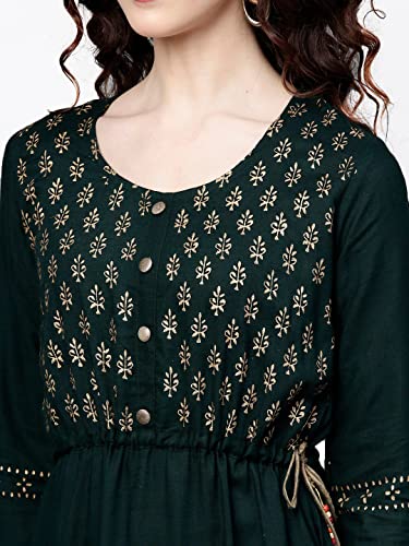 Image of ishin Women's Rayon Green Printed Anarkali Kurta