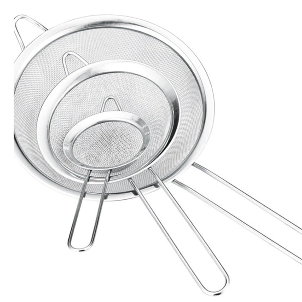 Lot de 3 tamis en métal en acier inoxydable, tamis à mailles fines, pack de 3 tamis de cuisine, tamis pour cuisson, farine pour pâtisserie, tamis anti-rouille(Pack of 3 (20 22 24 CM))