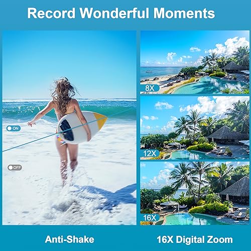 Image of 4K 64MP Underwater Camera 16FT Compact Digital Waterproof Camera Floatable | Dual-Screen Selfie, 1250mAh Battery,16X Digital Zoom,Autofocus,Fill Light, With 32GB Card, Snorkeling & Underwater Trips