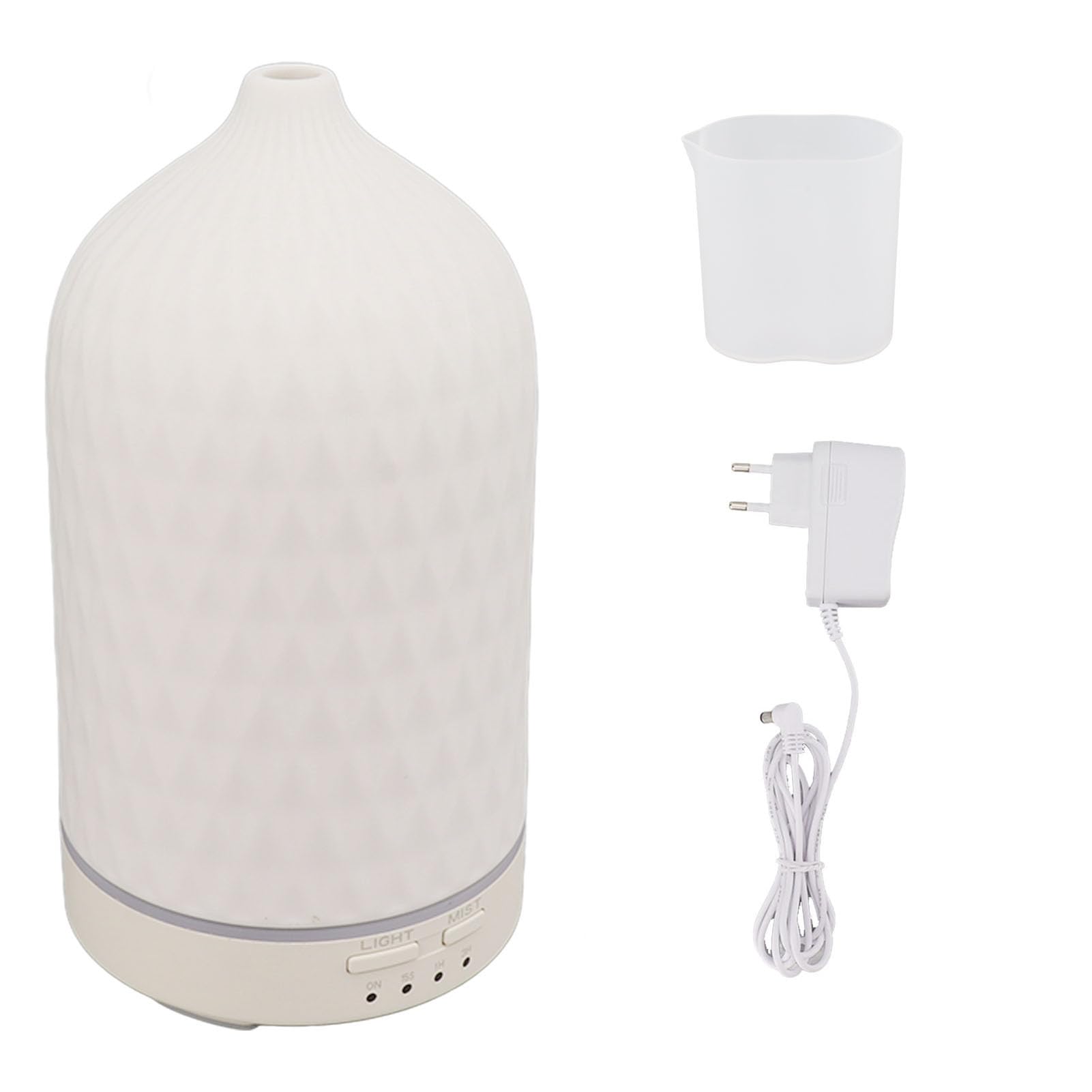 Fdit Diffusore di Oli Essenziali in Ceramica Umidificatore a Nebbia Fredda da 300 Ml con Luci LED a 7 Colori Timer Spegnimento Automatico per Ufficio Domestico (Spina europea)