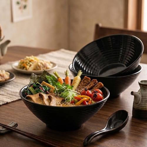 Image of Melamine Serving Bowls | Multipurpose Bowl Set | Mixing & Serving Bowls | Unbreakable, Lightweight, Food-Grade, Dishwasher Safe | Set of 3 (1000 ML Each) (Black)