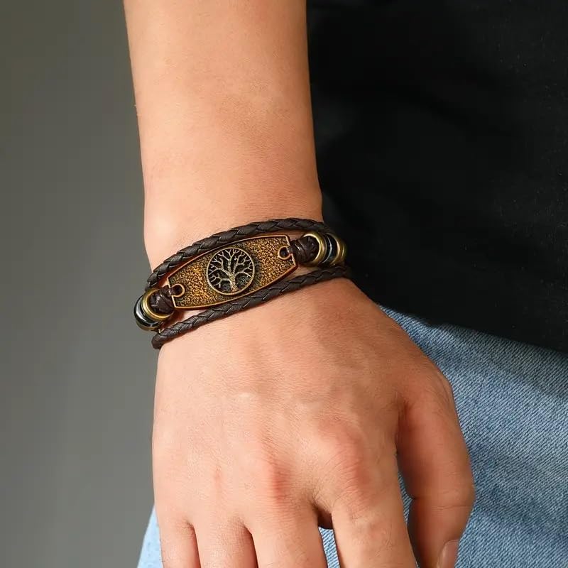 Cross, Anchor, Yggdrasil & Tree of Life Leather Bracelet for Men's & Women's - Genuine Leather, No Magnetic - Image 3