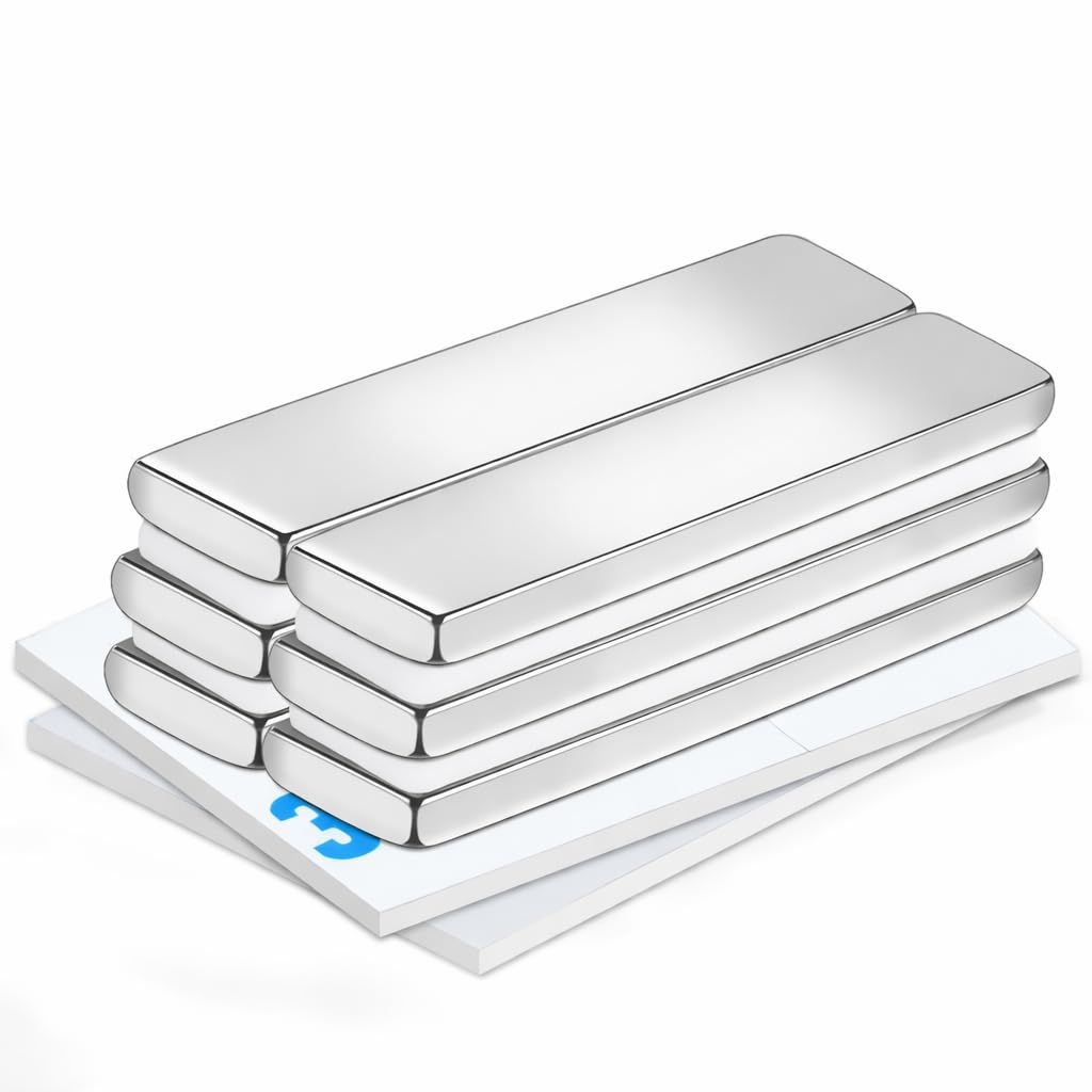 強力マグネット 強磁石 40ｘ10ｘ3ｍｍ 両面テープ付き 6個セット