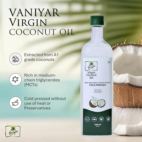 Image of Kerala Vaniyar Virgin Cold Pressed Coconut Oil 500 ml /100% Pure /Cooking, Baby, Hair & Skin Care /Unrefined,Chemical Free, Natural