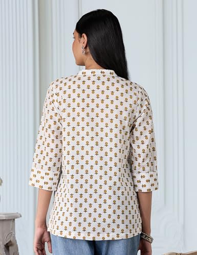 Image of Amazon Brand - Myx Women's Screen Print Straight Printed Regular Cotton Short Kurti (Available in Plus Sizes)