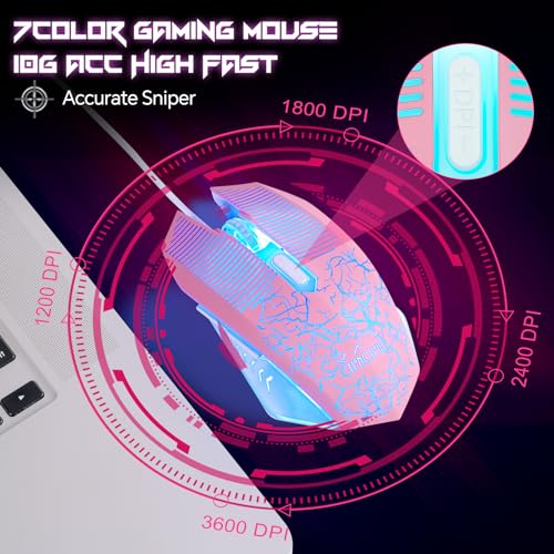CHONCHOW RGB Gaming Keyboard and Mouse 1921P Pink Keyboard with LED Backlit USB Wired Mechanical Feeling Multimedia PC Gaming Keyboard for Working or Game,Office Xbox - Thumbnail 6