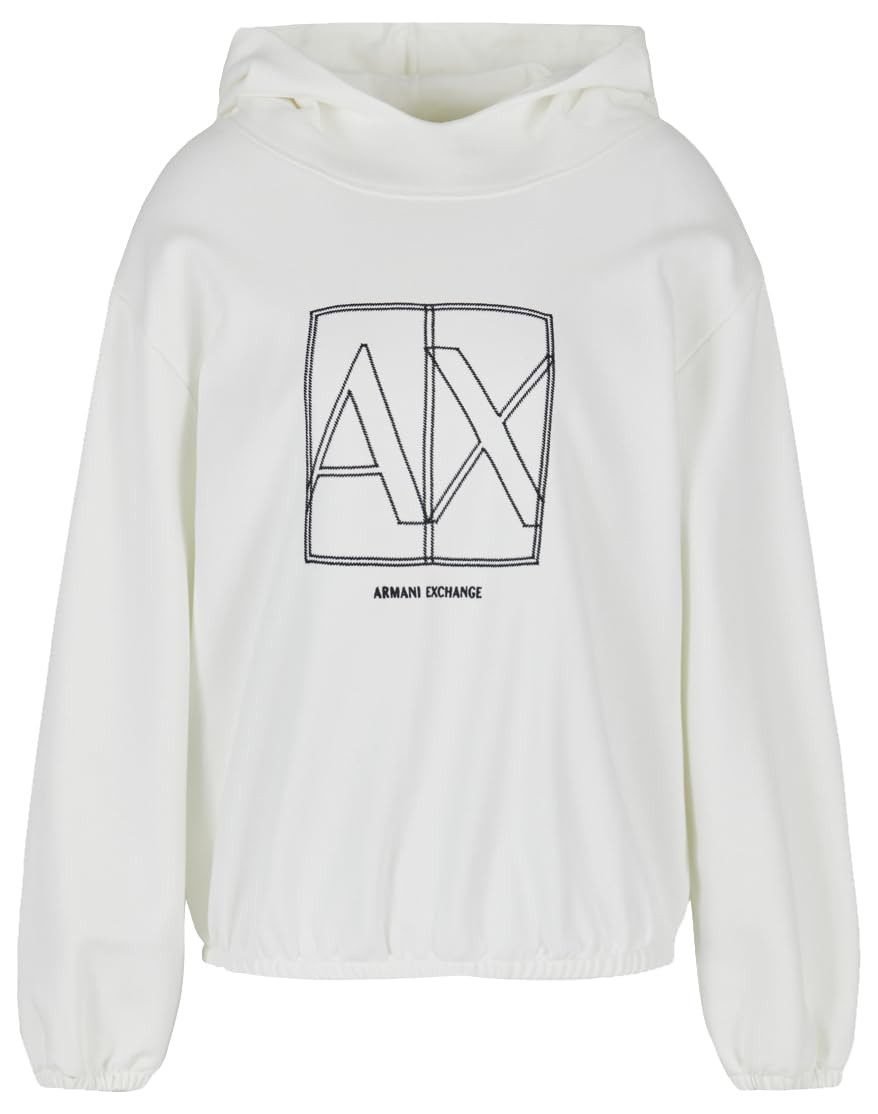 Armani Exchange Women's Sustainable Diagonal French Terry Sudadera con Capucha, Blanco, L, Diario, L