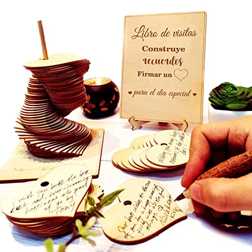 Neamon Libros de visitas Letrero Alternativo 72 Corazones de Madera Libro de Visitas Recepción de Boda, Decoraciones de Boda para Recepción, Decoración de Boda Idílica Decoración Rústica Cover