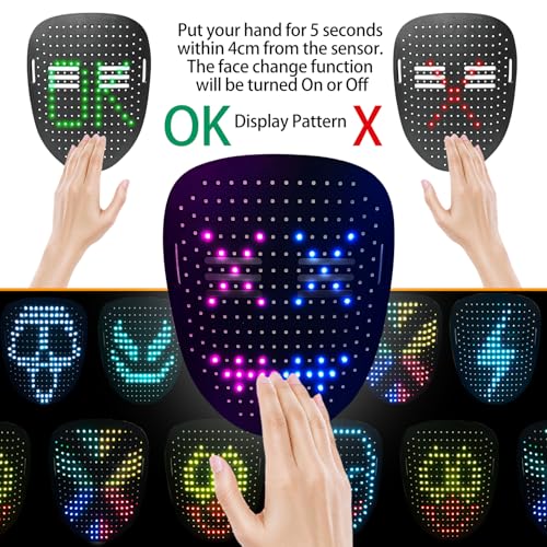 3 Pack Halloween LED Mask with Gesture Sensing, Colorful Light Up Skeleton Gloves & Glow Shoelaces for Halloween Cosplay Costume Party Accessories3