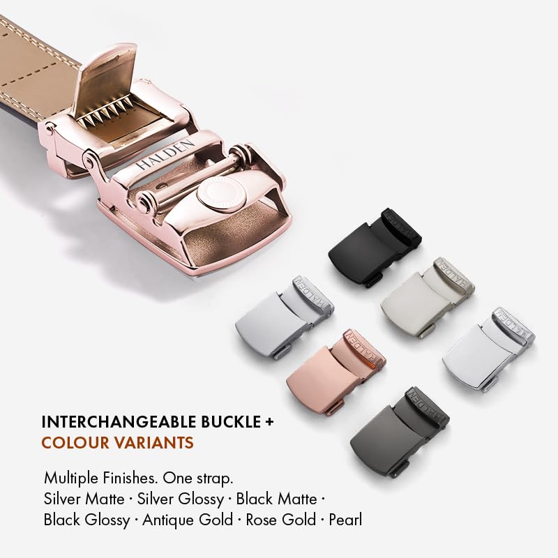 Image of HALDEN BURLEY Belts For Men Leather Original (Free Size Fits Up to 44 Inch Waist) Ratchet Straps, Unique Magnetic Auto-lock Buckle Formal Belts For Men
