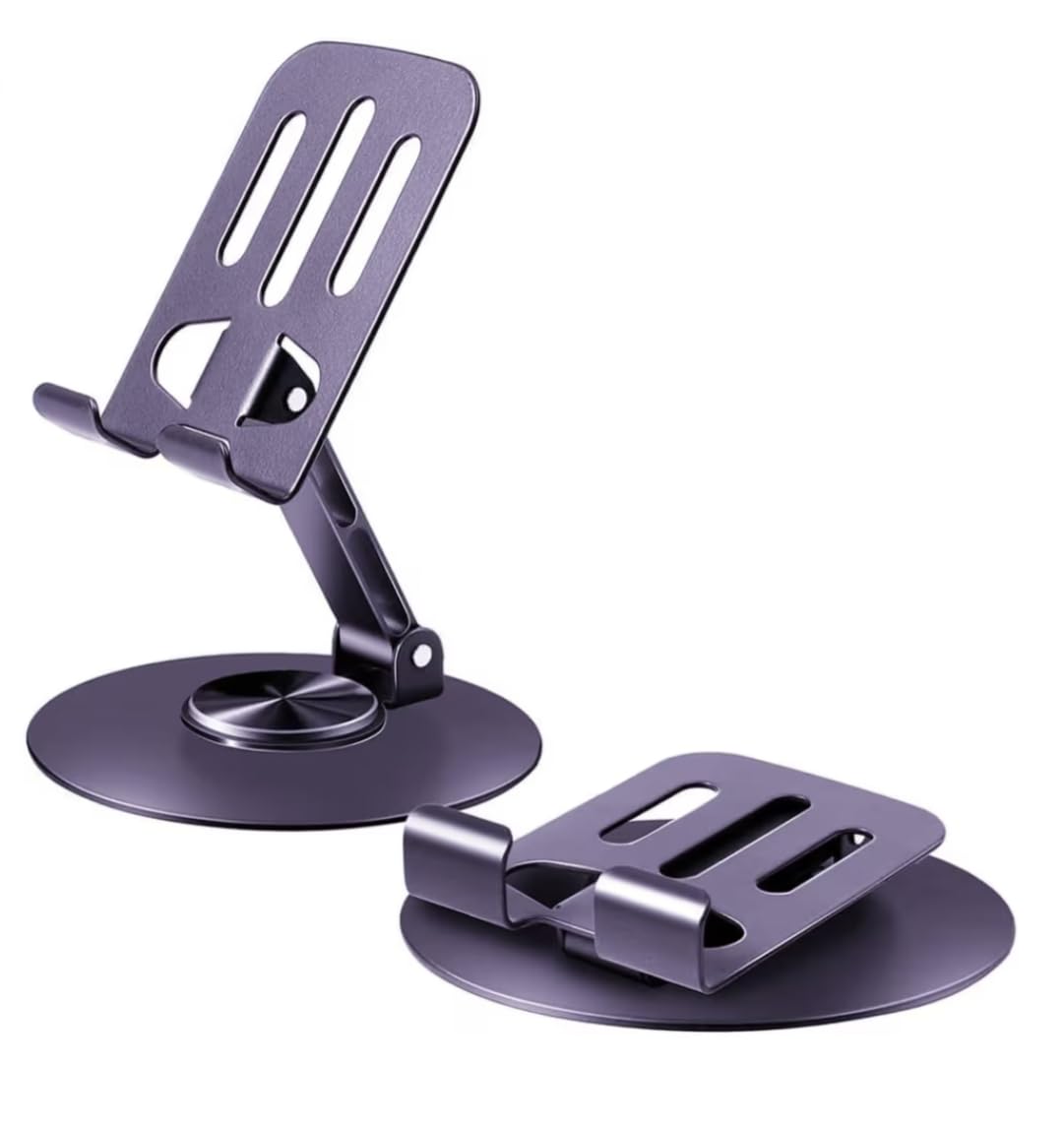 Adjustable Phone Stand, Grey Metal, Rotating Desktop Holder for Desk, Office and Home Use 360°-image-6