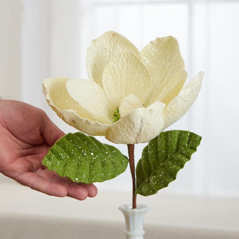 Miniatura 4 de Factory Direct Craft Tallo de magnolia artificial con purpurina blanca para decoración del hogar y festividades