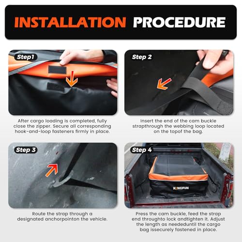 Image of Kingfun Truck Bed Cargo Bag, 26 Cu Ft Waterproof Cargo Carrier