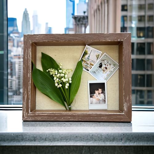 Image of Shadow Box Picture Frame 12x16 Natural Wood Display Case with Linen Back for Memorabilia, Pins, Awards, Medals, Tickets and Photos - Weathered Brown