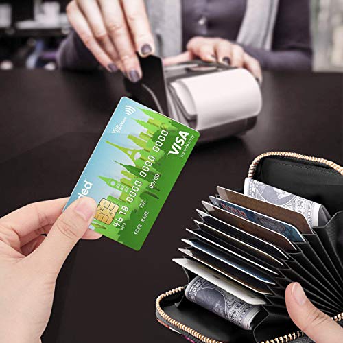 Women's Flower Credit Card Wallet Id Card Case Floral Cute Accordion Card Holder For Women With Keychan, Black Flower #TOP6