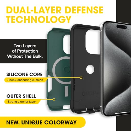 Image of OtterBox iPhone 15 Pro Commuter Series MagSafe Case - Green & Black | 3X MIL Drop Protection - Dual-Layer Shockproof Design - Pocket-Friendly - Raised Edges - Port Covers