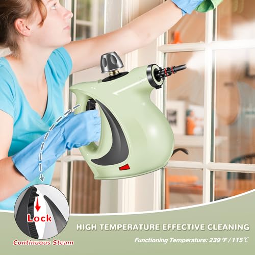 Spurgehom Handheld Steam Cleaner, Portable Steamer with Large Capacity,11-Piece Accessory Set for Floor, Car, Carpet, Upholstery, Couch, Tile, Windows Cleaning (Green) - Thumbnail 4