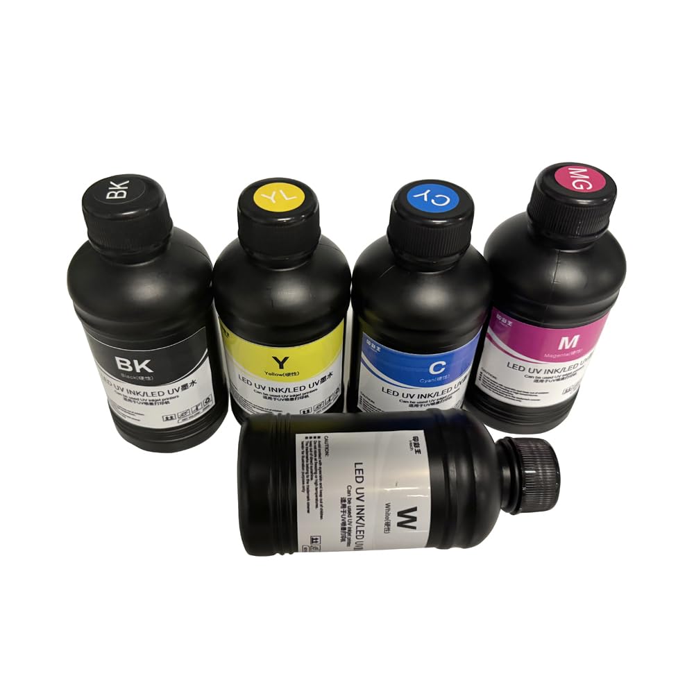 Inchiostro UV LED per stampante UV, 5 x 250 ml, 5 colori: ciano, giallo, nero, magenta, bianco