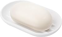 Umbra Touch Soap Dish - Modern White Oval Bathroom Sink Dish with Drainage Ridges, Durable Easy-Clean Design