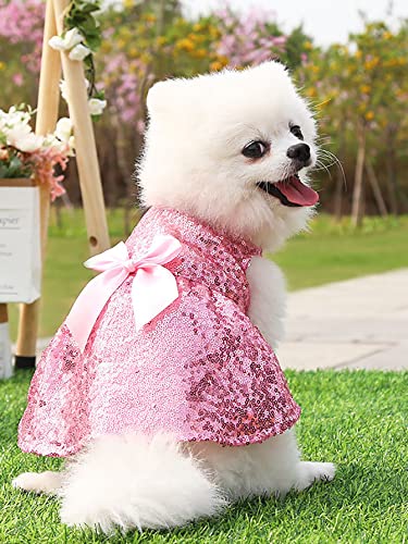 Qwinee Dog Dresses Sequin Dog Shirt Skirt Birthday Wedding Halloween Christmas Costume Dog Clothes For Cat Puppy Small Dog Pink Xs #TOP1