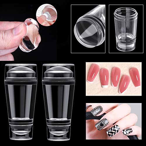 Jodie 2 Set Nail Stamper Dual Head French Tip Stamp Polish Transfer Manicure Kit Art Brushes And Stamping Plate Tools For Diy Decoration Accessories, Transparent, Plastic Box 14.5X8.5X3.5Cm #TOP3