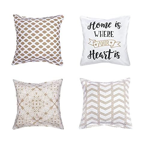 Yourtablecloth Pillow Cover Set - Pillowcases with Zipper - Decorative Throw Pillowcases Easy to Maintain Ideal Décor Pieces Versatile and Multipurpose Zip Pillowcases 18 x 18 (Home Heart, Set of 4) Cover
