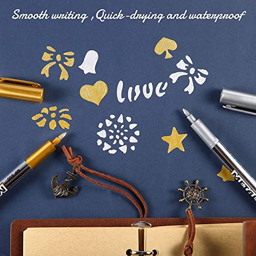 Image of 53ARTS Gold and Silver Metallic Fine Point Tip Marker Pens, Permanent Markers Suitable for Cards Writing Signature Lettering Painting Pens (4)
