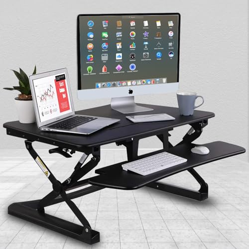 Image of Ergonorms Professional Sit and Stand Workstation Height Adjustable Engineered Wood and Powder Coated Metal Finish Table Desk, Black