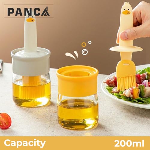 Image of PANCA Oil Dispenser Bottle With Silicone Brush 200ML - Leakproof Transparent Jar for Cooking, Baking, BBQ | Versatile Container With Brush (Yellow)