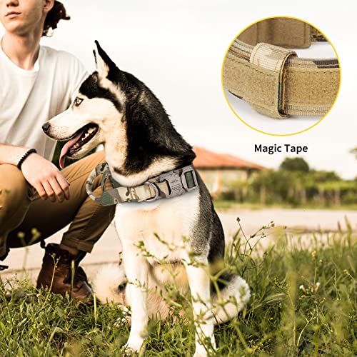 Huntvp taktisch Hundehalsband Verstellbar mit Kontrollgriff, aus Nylon, gepolstert, Metallschnalle, für Mittlere Große Hunde Jagd Training Freizeit Outdoor, Camo L