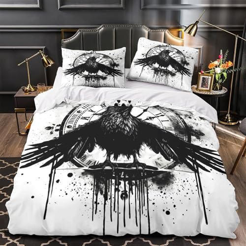 Parure de lit corbeau 140x200cm microfibre douce fermeture éclair - 2
